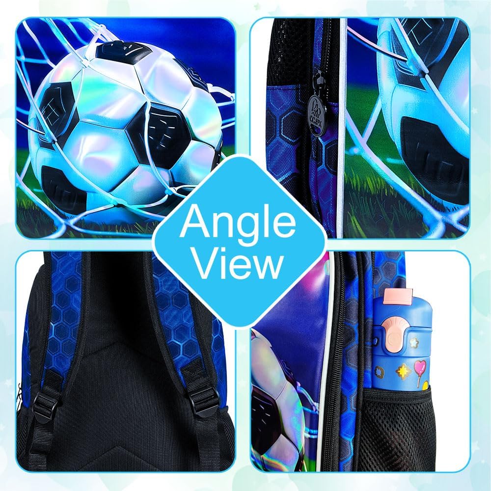 gxtvo 3PCS Soccer Backpack for Boys, 16" Kids Football Bookbag with Lunch Box, Water Resistant Elementary Preschool Toddler School Bag