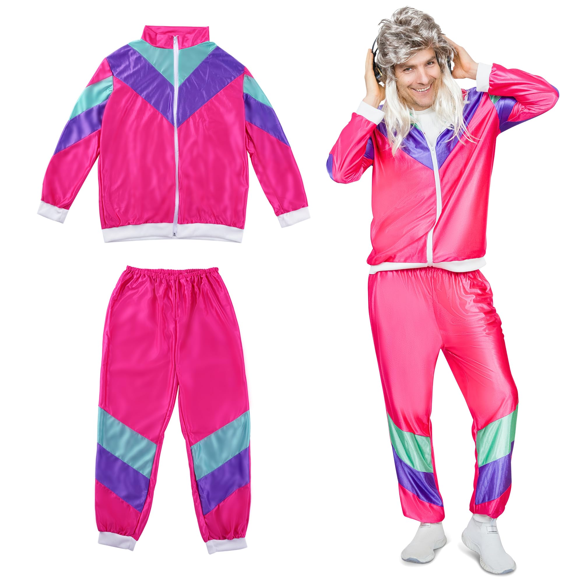 Festicy disfraz años 80 unisex I Disfraz pareja adultos, chandal retro I Perfecto para disfraces 2024, y fiestas temáticas I chandal retro años 80 hombre y mujer idóneo para Carnaval 2024