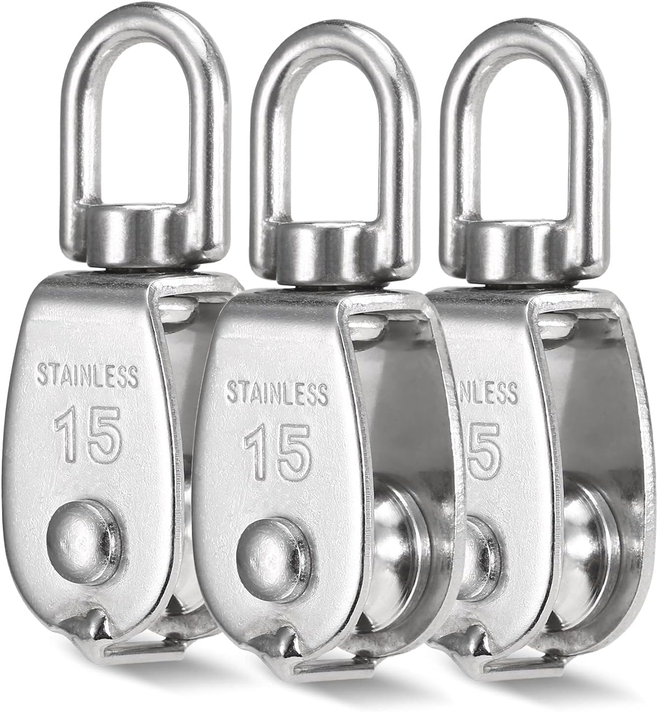 Bloque de polea doble, polea de tendedero con rueda de polea, polea de acero inoxidable de 3 piezas, bloques de polea de cuerda de elevación de una sola rueda de alta resistencia