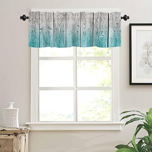 Miniatura 3 de Artwork Store Curtain Valance for Window Kitchen Decor, Ocean Gray Rustic Wood 54" x 18" Window Treatment Curtains Topper Rod Pocket Valances for