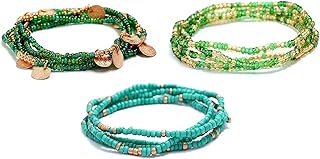 Caiyao Women's Plastic Colorful Summer African Belly Elastic Waist Beads Chains Set for Weight Loss (3-6 Pieces)