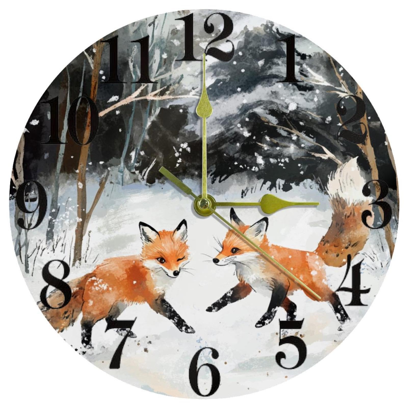Horloge murale de cuisine ronde et moderne Little Foxes à piles