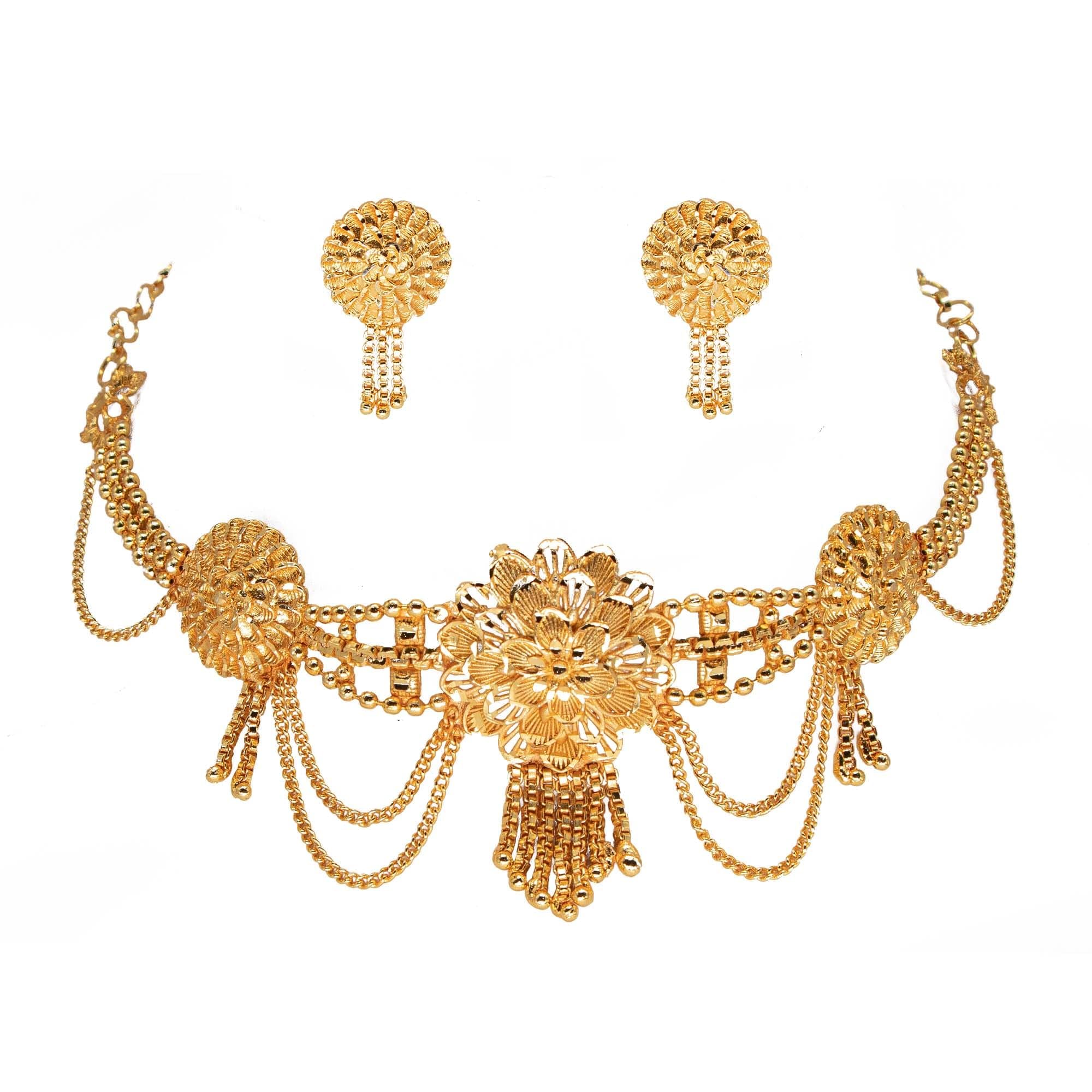 MANIKYA Traditional 24ct Gold Plated Bridal Wedding Choker Cheek Necklace Set with Earrings for Women (CNK 93) (B0CP2PFMNH) Amazon Price History, Amazon Price Tracker