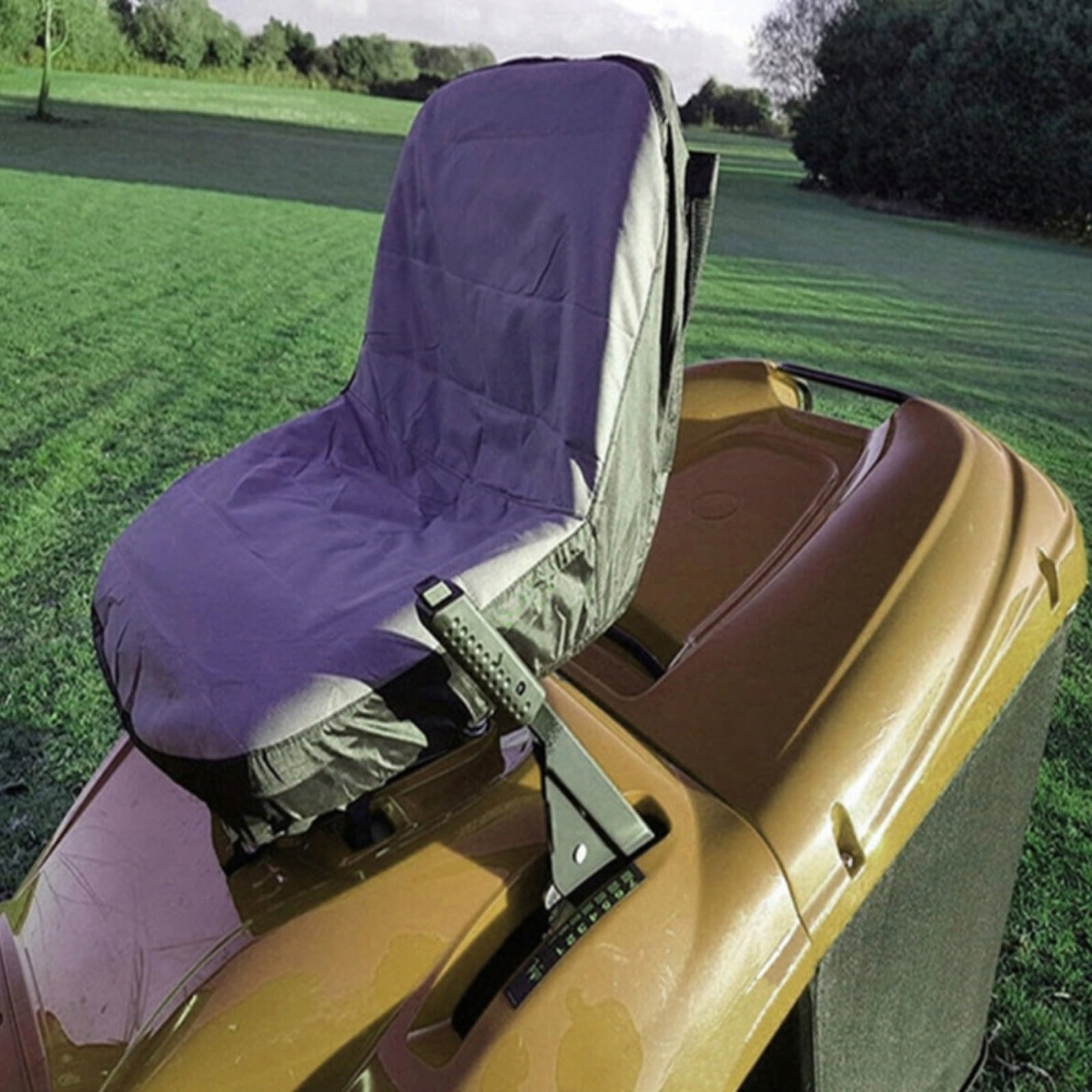 Coprisedile per trattore in tessuto Oxford 600D con scomparti per bevande e tasca posteriore, universale, adatto per tosaerba con schienale 32-36 cm, facile da installare, nero/grigio