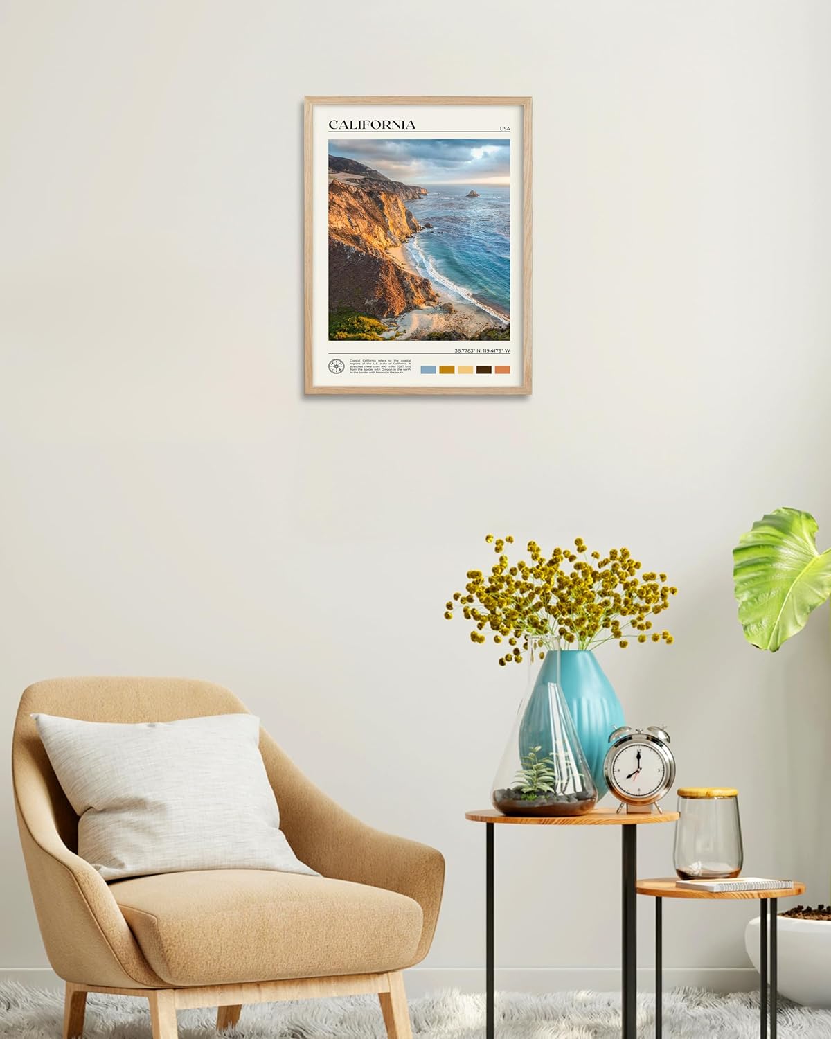 HesenDot Natural OAK Wood Coastal California Refers Framed Wall Art,12x16in Natural Seascape Canvas Wall Print,Classic Urban Landmark Wall Decor for Living Room,Bedroom,Office Gallery Gifts Set of 1