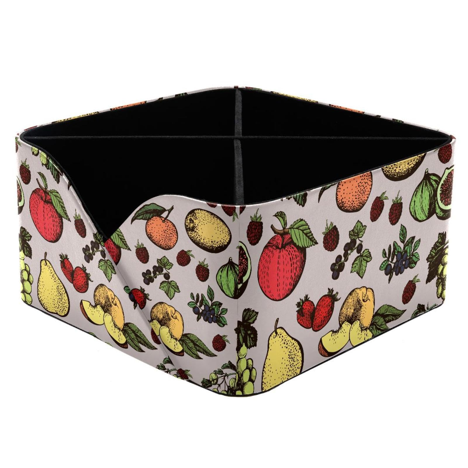 KengjuTesu Vintage Fruits Pattern Desktop Organizer Pen Holder, Rectangular Pencil Cup for Office, Study and Makeup Stations