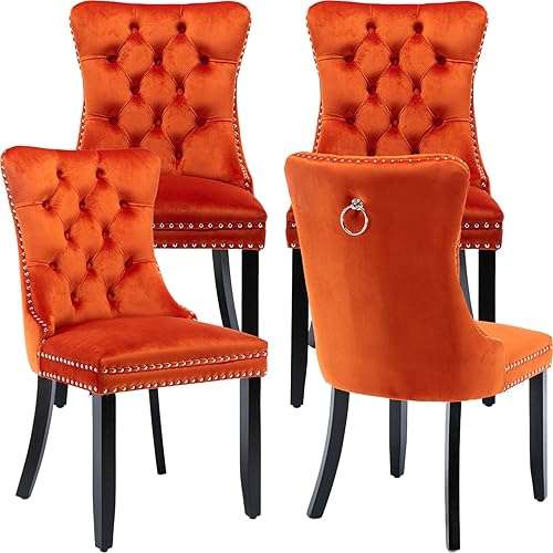 Miniatura 7 de Juego de 2 sillas de comedor de terciopelo + poliuretano, juego de 2, sillas de comedor copetudas, tapizadas de piel sintética y terciopelo, marco