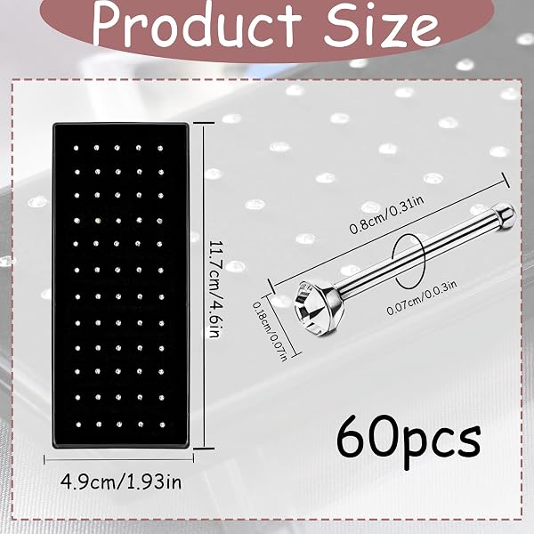 60 PCS Piercing Naso in Acciaio Inossidabile Forma Cristallo 1.5mm Ipoallergenico Orecchini per Il Naso Barretta Dritta Lucida Elegante per Uso Quotidiano - 1