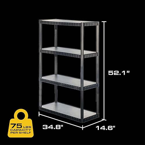 Miniatura 2 de CENTREX CX 4-Tier (52.1H x 34.8W x 14.6D) Plastic Storage Shelving Unit (Black), Medium Duty, 75lbs Per Shelf Capacity, Indoor Storage and