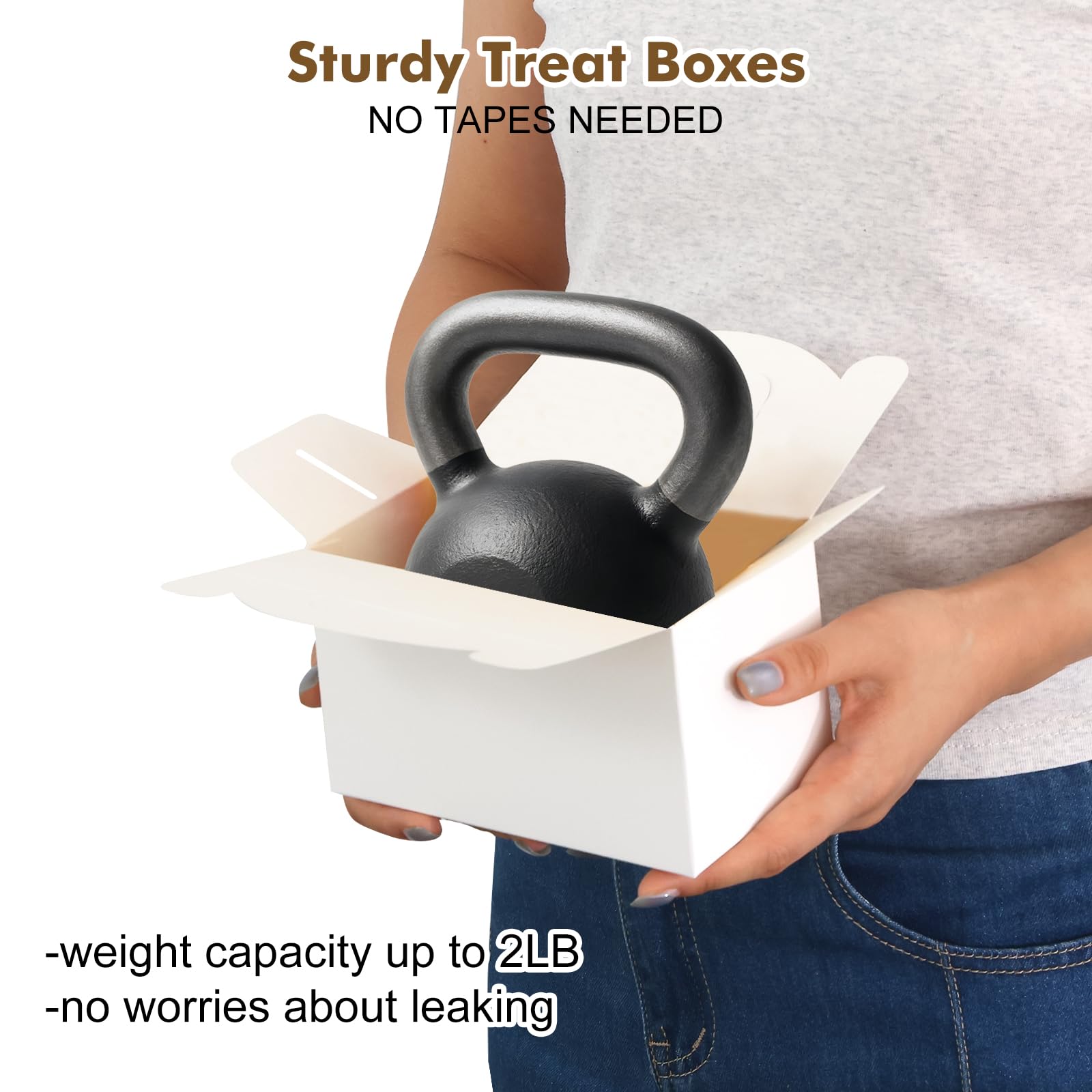 Moretoes 48 Pack White Party Favor Treat Boxes, Gable Gift Boxes with Handles for Birthday, Wedding, Baby Shower