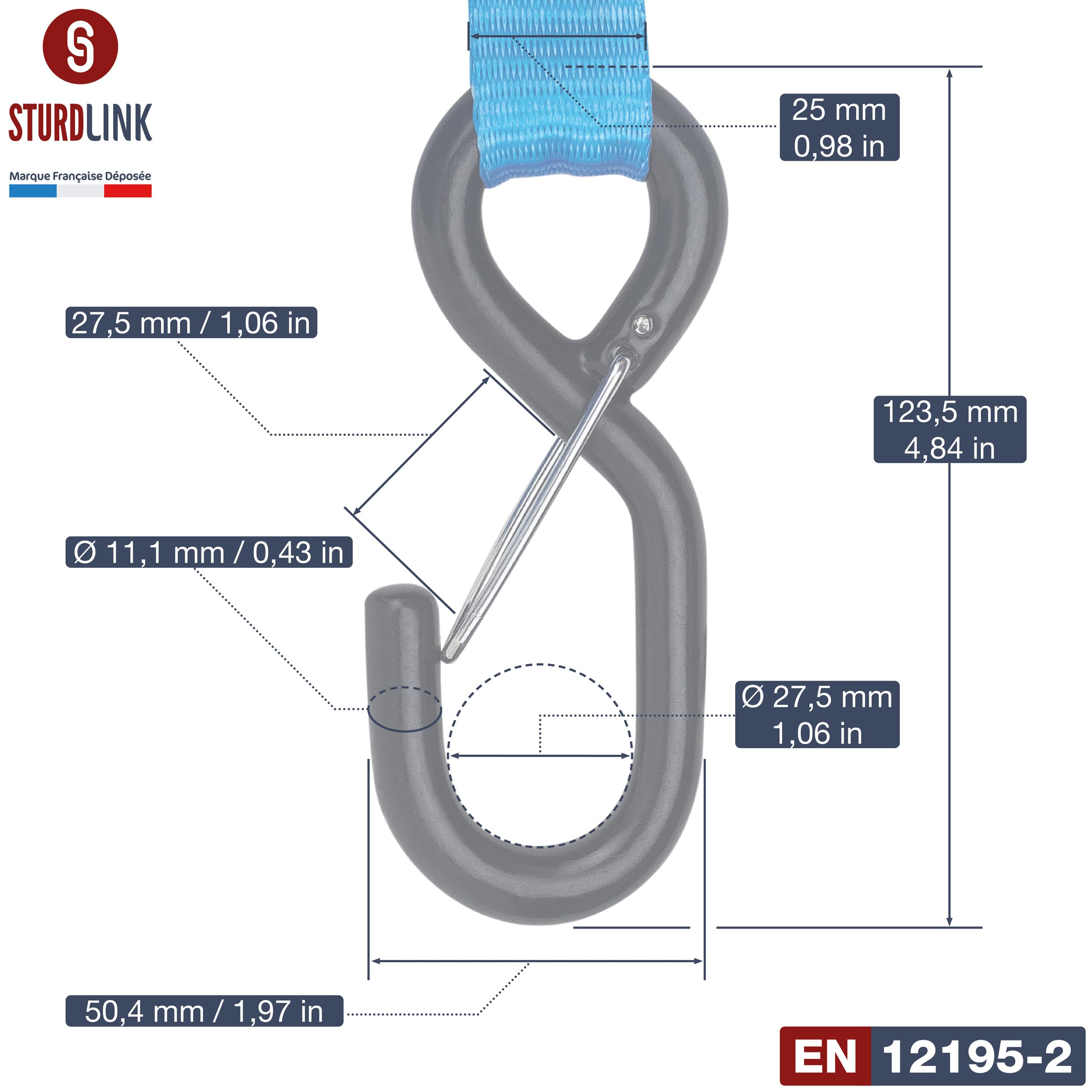 Spanbanden 25mm 4m 250kg met Klemgesp en Klittenband Zak | x6 | Ideaal voor Imperiaal, Kofferbak en Dakdragers Auto, Aanhangwagen, Bevestiging en Vastmaken van Fietsdeur, Verplaatsing | EN 12195-7