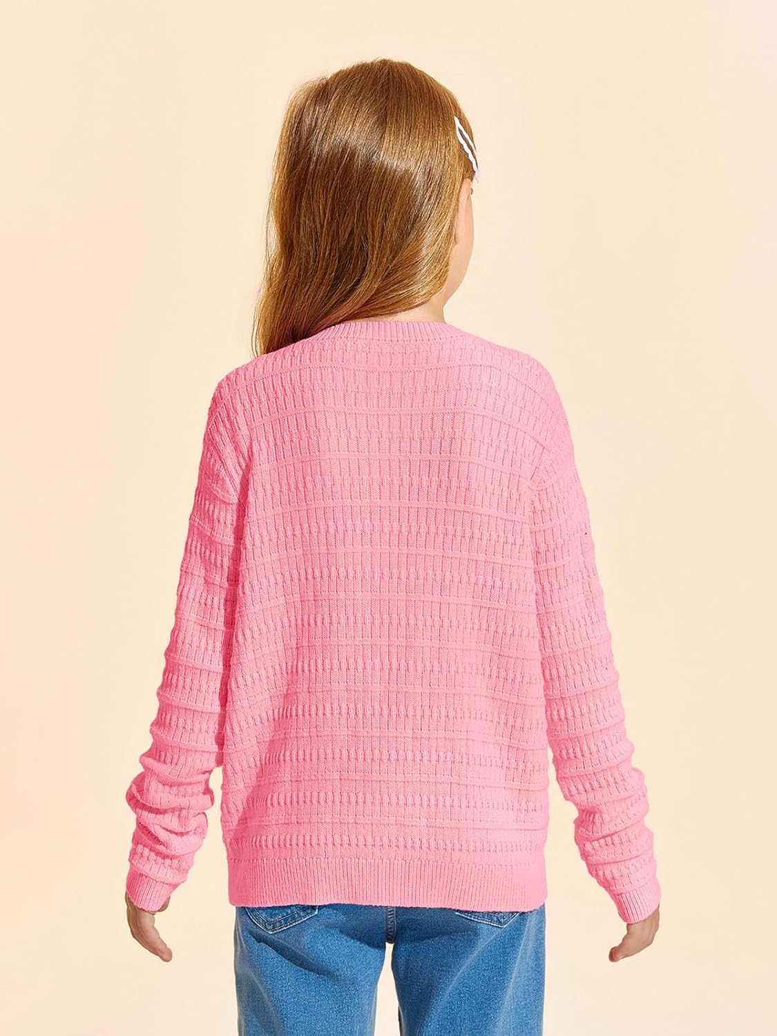 Haloumoning Girls Button Down Cardigan Jackets Kids Long Sleeve Cable Knit Sweaters 5-14 Years - Image 5