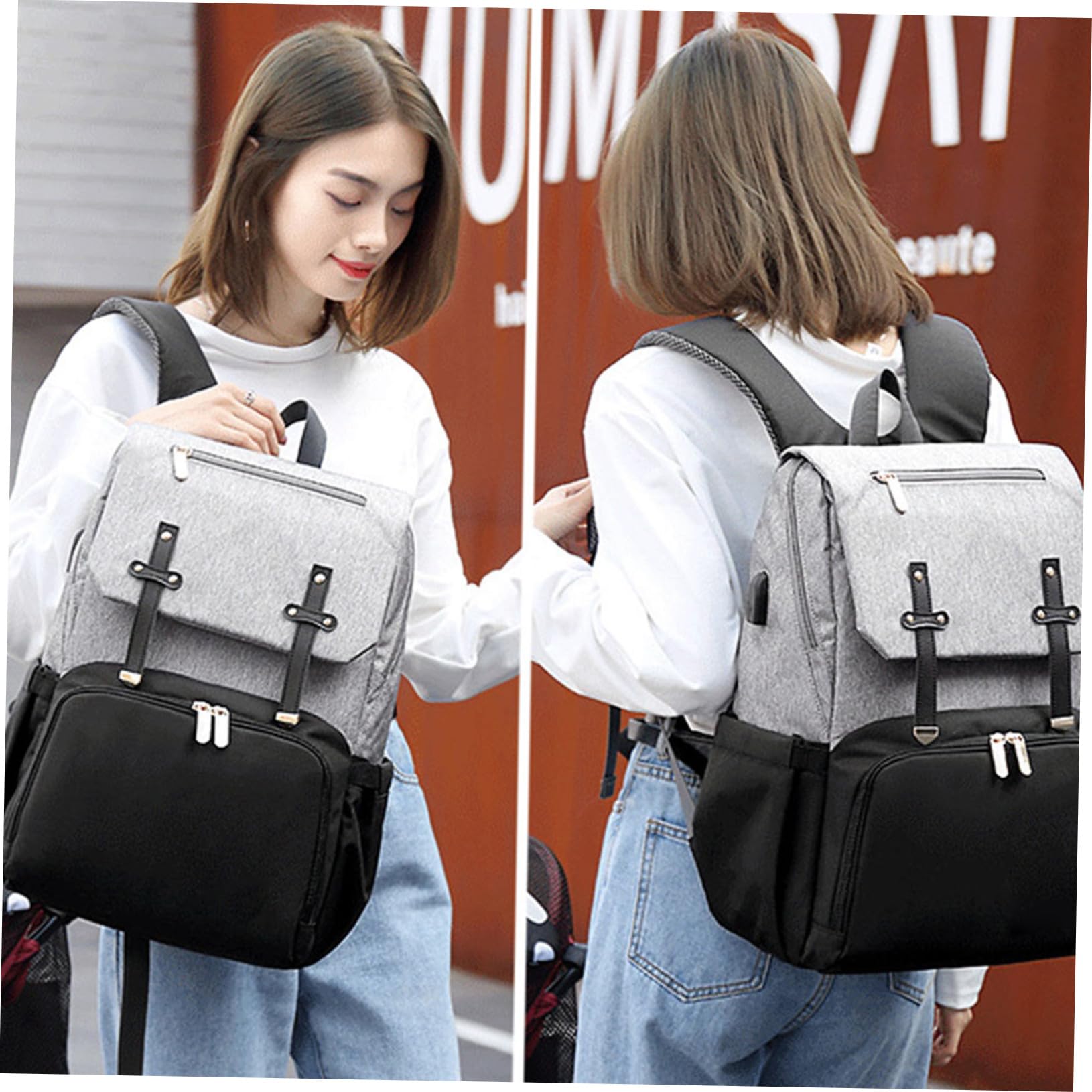 Toddmomy Multifunktionaler Wickelrucksack und Doppelten Schultertaschen aus Oxford Stoff mit Großer Kapazität für Einkauf und Reisen