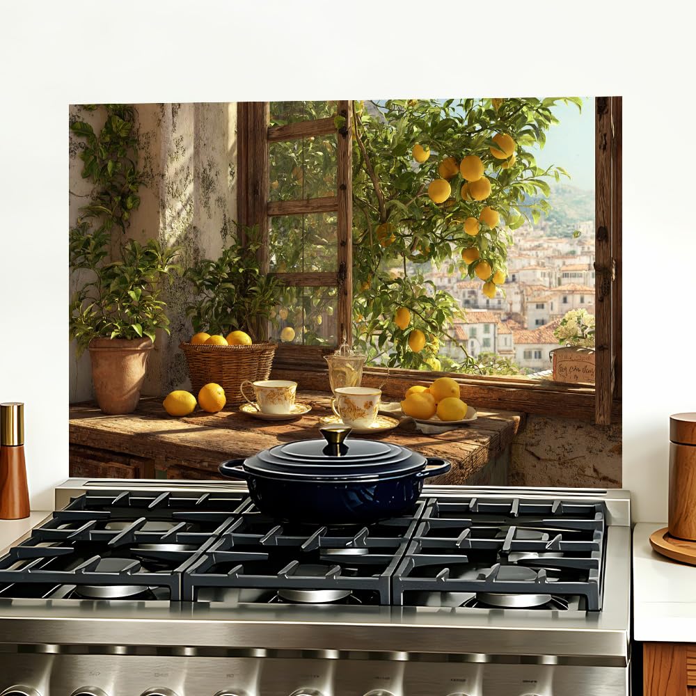 Lemon Tree Village Window Backsplash Peel and Stick, 35.4x23.6 in