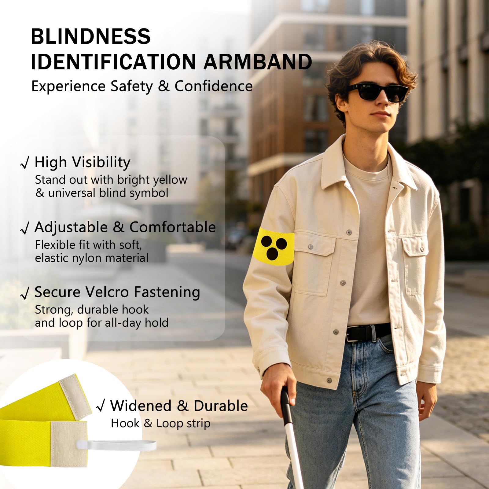 3 Stück Blindenbinde Armbinde für Sehbehinderte Erwachsene mit 3 Blindenabzeichen, Armbinde Blindenbinde Hilfsmittel für Alltag, Reisen und öffentliche Orte