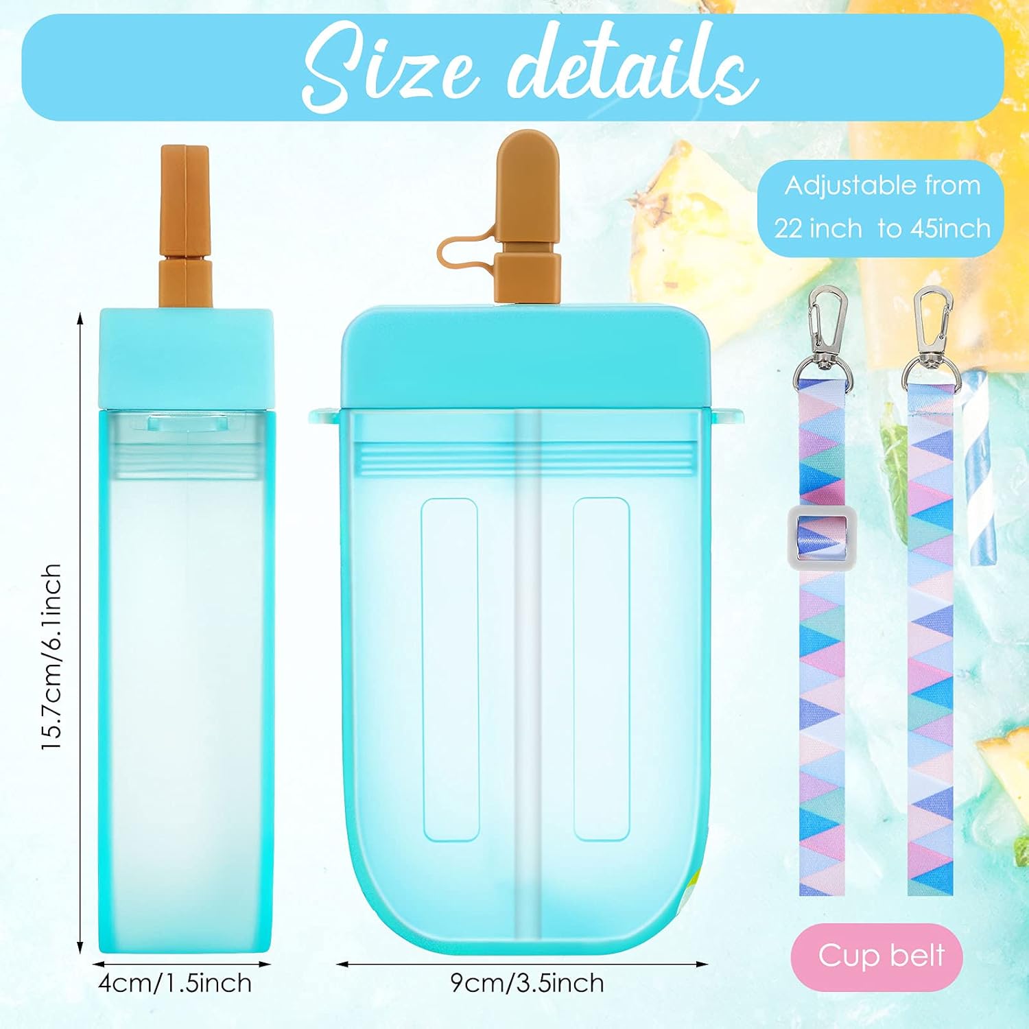 Cunhill 4 Pieces Ice Cream Water Bottles with Strap Kids End of Year Gift for Student Kawaii Drinking Purse Ice Bar Transparent Jug Cup for Camping Sports Shopping