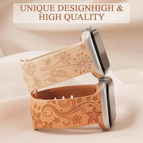 Miniatura 2 de Paquete de 6 correas con grabado floral compatibles con Apple Watch Band de 1.575 pulgadas, 1.614 pulgadas, 1.496 pulgadas, 1.654 pulgadas, 1.732