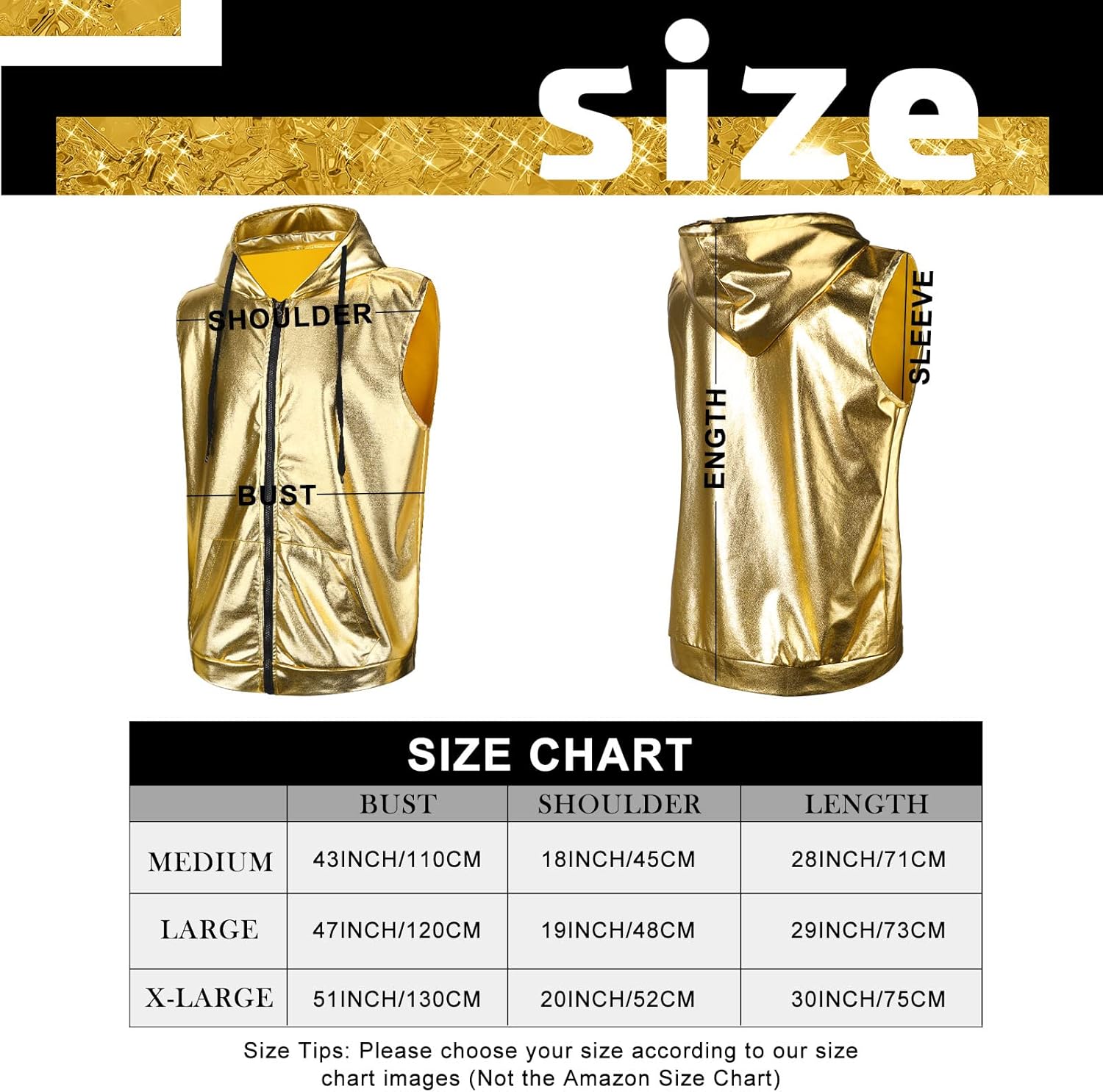 Sintege Men's Metallic Shirt 70s 80s Men Disco Outfit Metallic Hooded Tops Hoodie Shirts for Disco Party - Image 3
