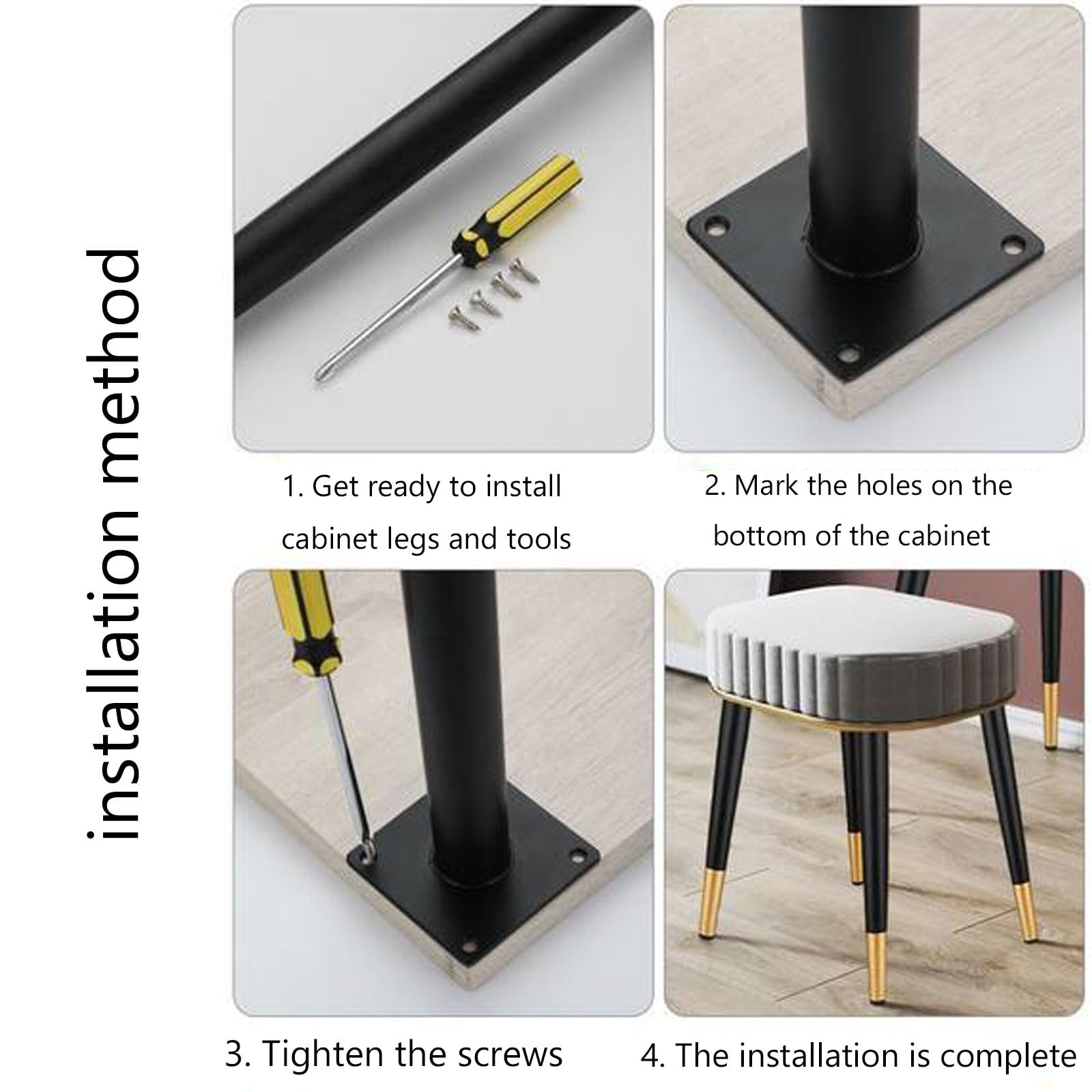 Lot de 4 Pieds de Meubles Obliques en Métal,Pieds de Table Obliques,Pieds de Meubles de Cône,Pieds de Meuble de Remplacement pour Armoires Canapés Chaise Commode,Noir (72cm/28in)
