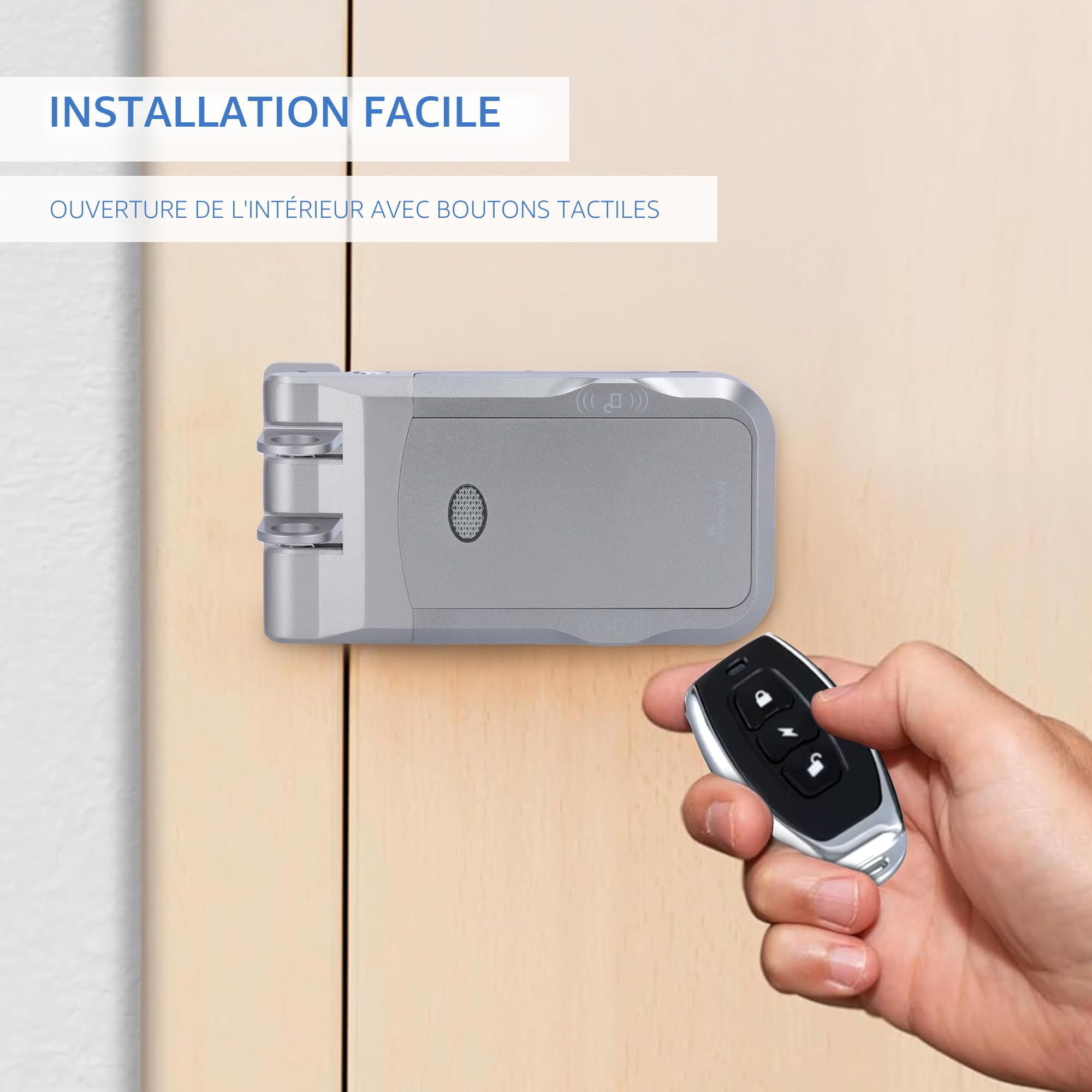 Nivian Verrou invisible intelligent, Serrure électronique WiFi avec application mobile et télécommandes, double moteur anti-vandalisme, ouverture depuis l'intérieur et l'extérieur