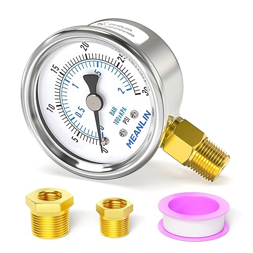 Miniatura 13 de MEANLIN MEASURE 0~30Psi Manómetro de baja presión en seco, acero inoxidable, esfera con cara de 2 pulgadas, NPT de 1/4 de pulgada, impermeable para
