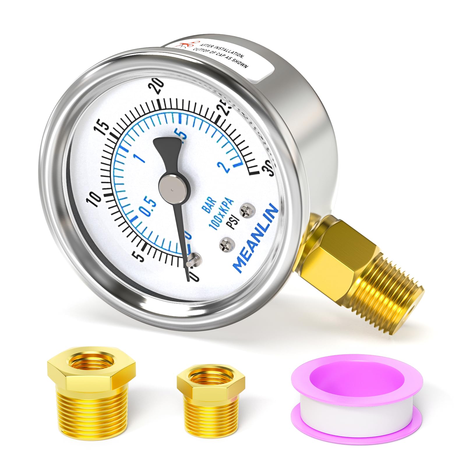 Stainless Steel Pressure Gauge - 0-100PSI Waterproof -11