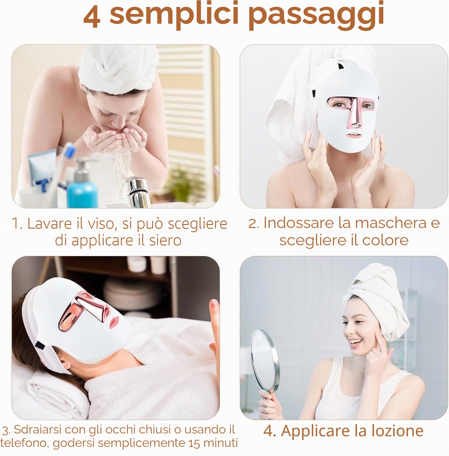 Maschera per terapia con luce rossa a LED, dispositivo per terapia con luce a fotoni infrarossi per il trattamento dell'acne, rassodamento della pelle, anti-età, levigazione di rughe e linee sottili