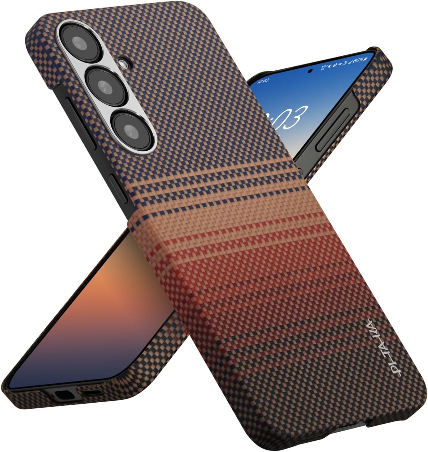 pitaka for S25 Plus Case, 6.7 Inch, Compatible with MagSafe, Slim & Light Samsung Galaxy S25 Plus Case, 1500D Aramid Fiber Made [Tactile Woven Case - Sunset]