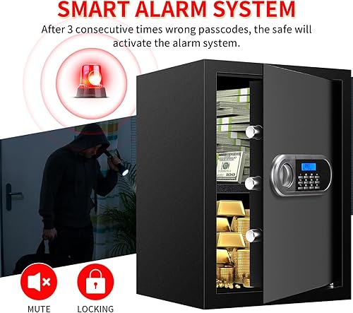Miniatura 7 de Caja fuerte de seguridad digital para el hogar de 2.5 pies cúbicos, impermeable, con teclado programable y estante extraíble, para documentos,