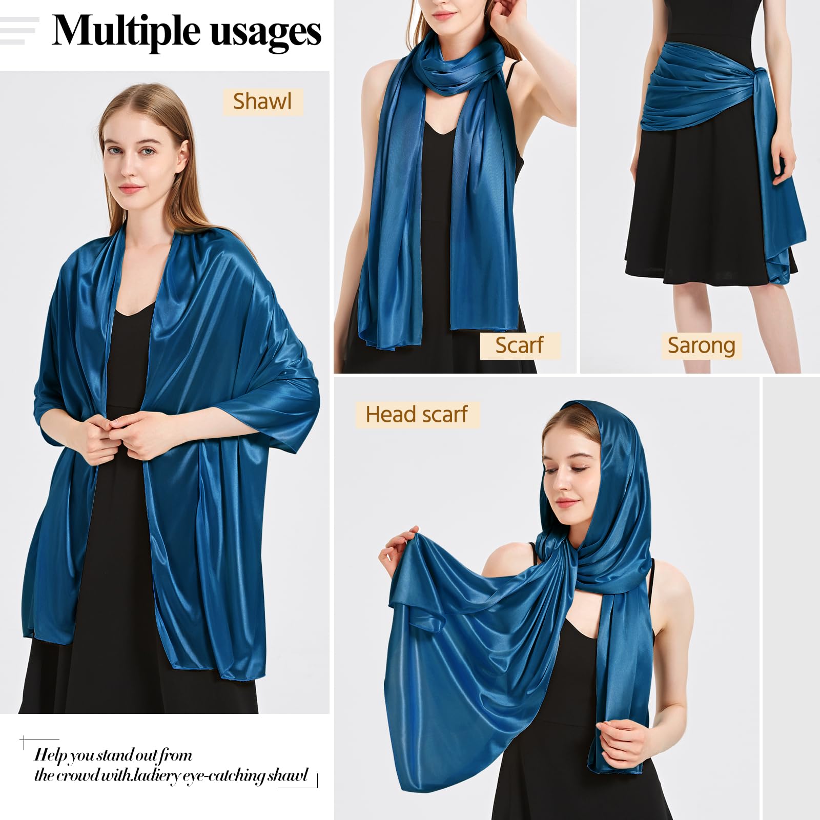 heekpek Sciarpa Donna Elegante Scialle Seta Satinata Leggero Scialle Stola Donna Sciarpa Lunga Scialle Cerimonia Matrimonio Festa