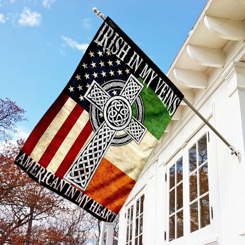 Flags-Irish In My Veins - American In My Heart Flag, House Flag (29.5" x 39.5")-USA House Garden Flags Premium Polyester-Decorative Outdoor Flags