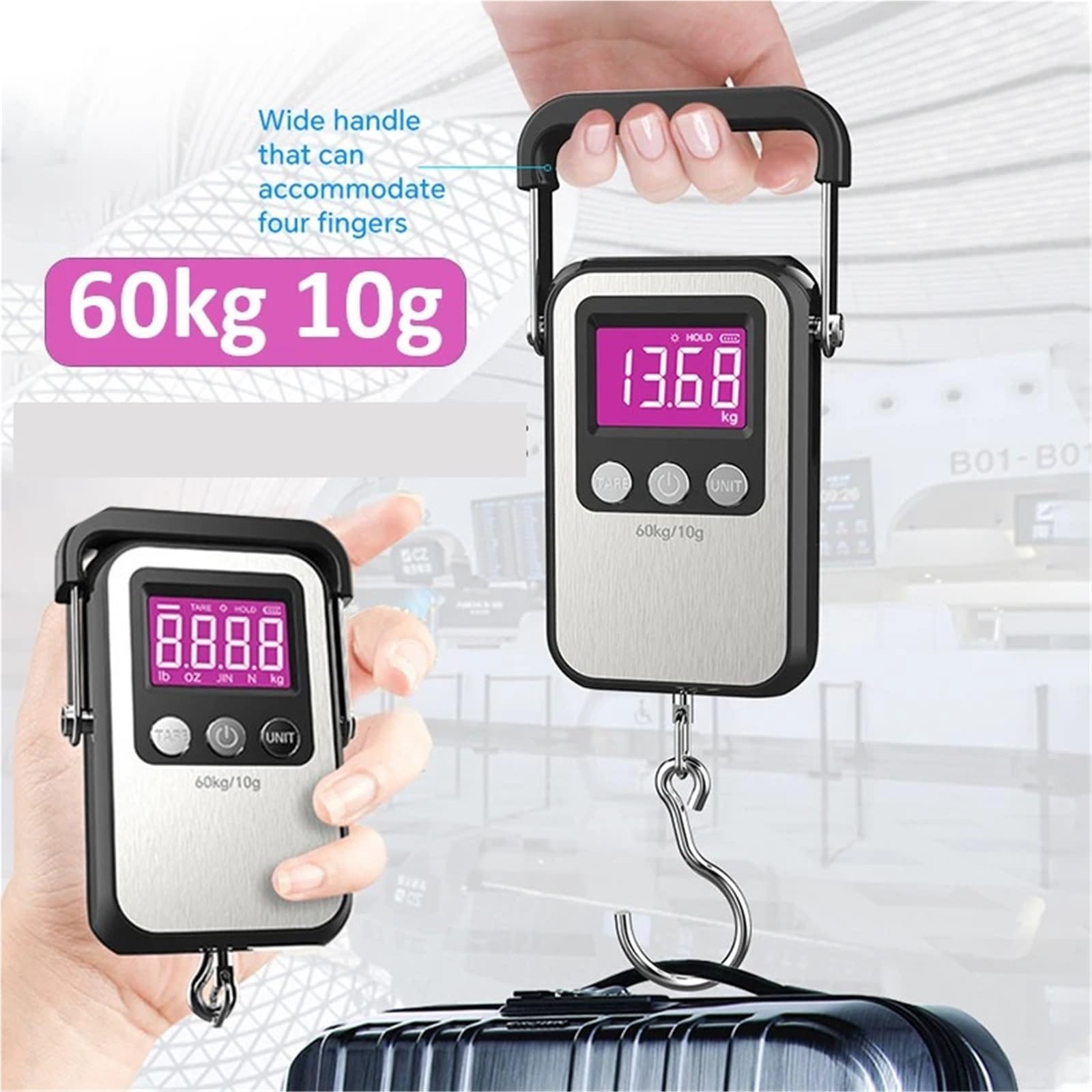 Waga bagażowa, 2 szt. 60 kg 10 g przenośna cyfrowa waga do bagażu elektroniczna z hakiem zawieszania LCD do walizki podróżnej z wagą