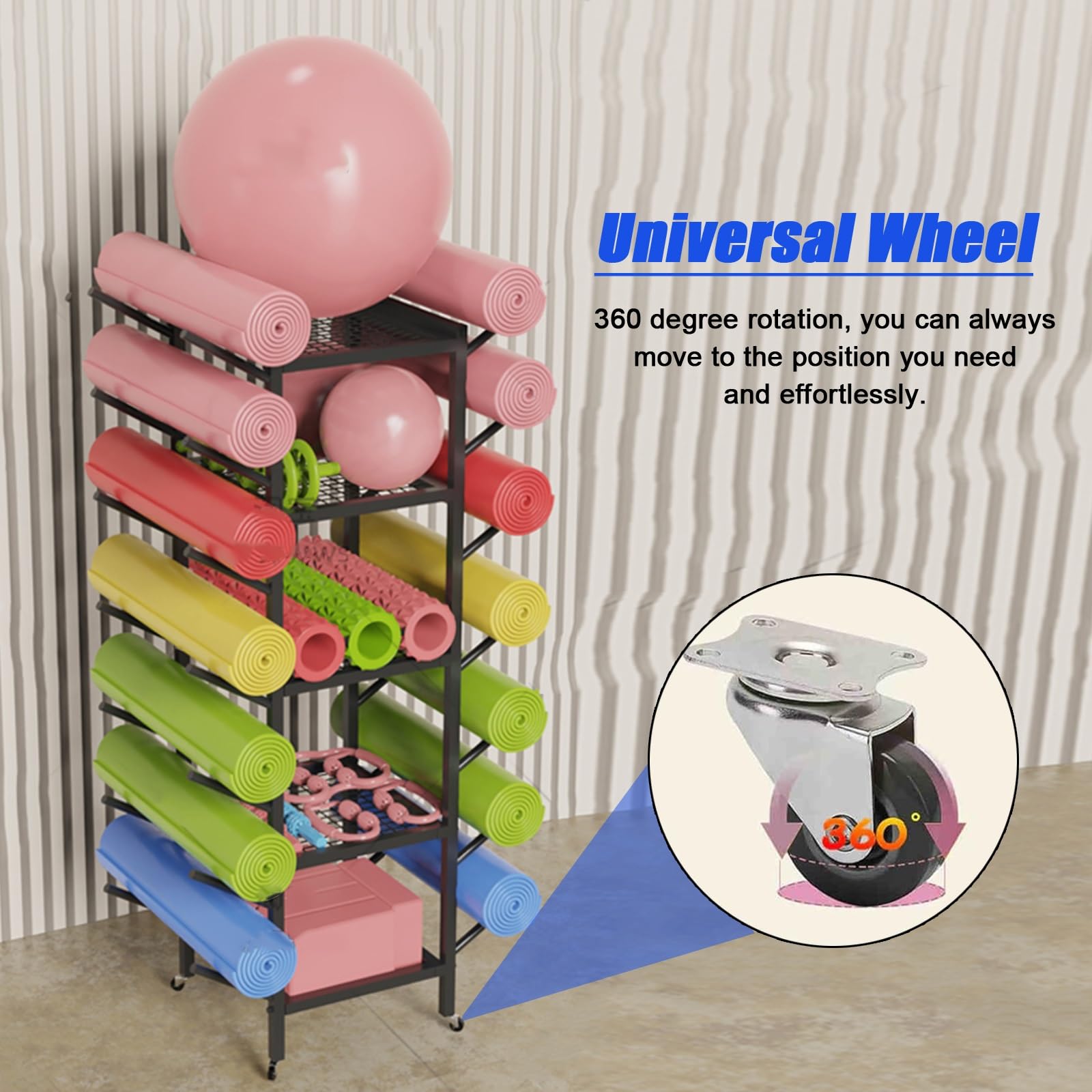 Soporte para Esterilla de Yoga, Soporte Independiente de 5 Niveles - Organizador móvil para esterillas de Fitness y Rodillos de Espuma, Ideal para gimnasios, Estudios, escuelas y Clubes - So