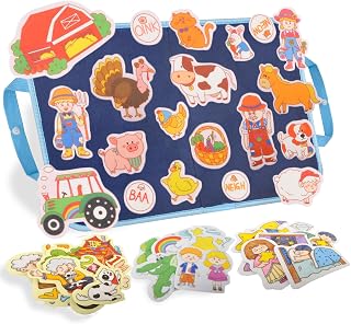 CHEFAN Felt/Flannel Board Story Set of 4, PRECUT Felt Pieces for Preschool Toddlers Circle Time,Old McDonald Had a Farm, This Old Man, Twinkle Twinkle Little Star, Row Row Row Your Boat