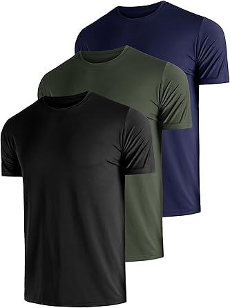 3 Pack Mens Dry Fit Shirts, Moisture Wicking, UPF 50+ Sun protecrion Shirts for Men Casual Athletic T-Shirts