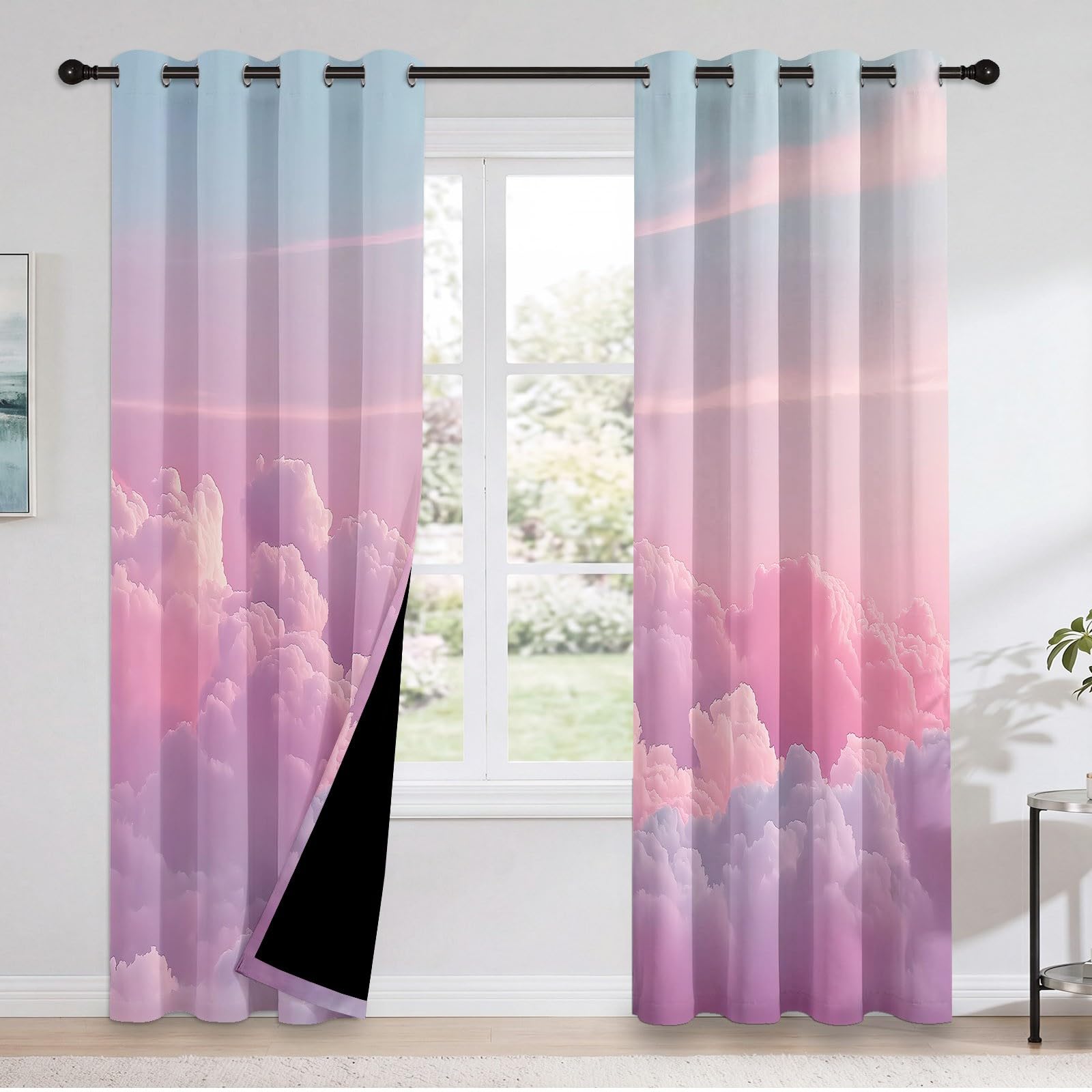 Générique Rideaux Occultant Motif Nordique Rêveur, 70 X 200 cm (LxH) Lot de 2 Rideau Occultant Thermiques Imprimé Ciel Nuages, Opaque Draperie Oeillets Rideau pour Salon et Chambre