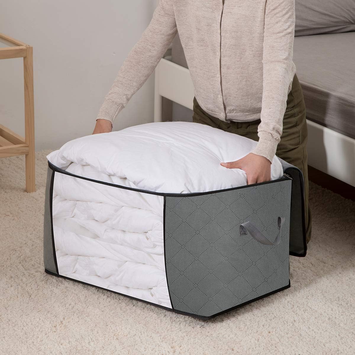 Large Thickened Storage Bags[4pack] 3 Layers Clothes Storage Bag Organizers Containers with Reinforced Handles Foldable with Sturdy Zipper, Clear Window for Bedding,Comforters, Blankets
