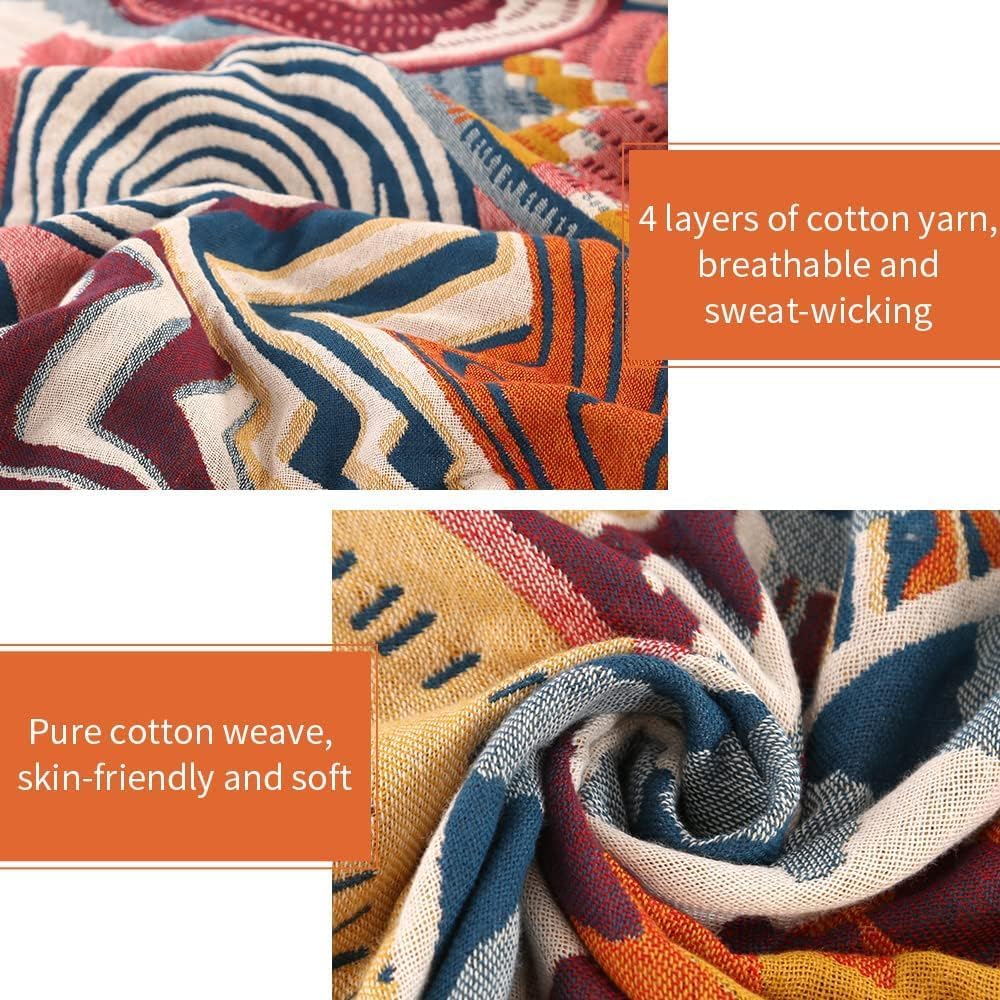 Regenbogen-Gaze-Decke, 4 Schichten, extra groß, Boho, leicht, atmungsaktiv, bunte Musselin-Überwurfdecke für alle Jahreszeiten, Doppelgröße.