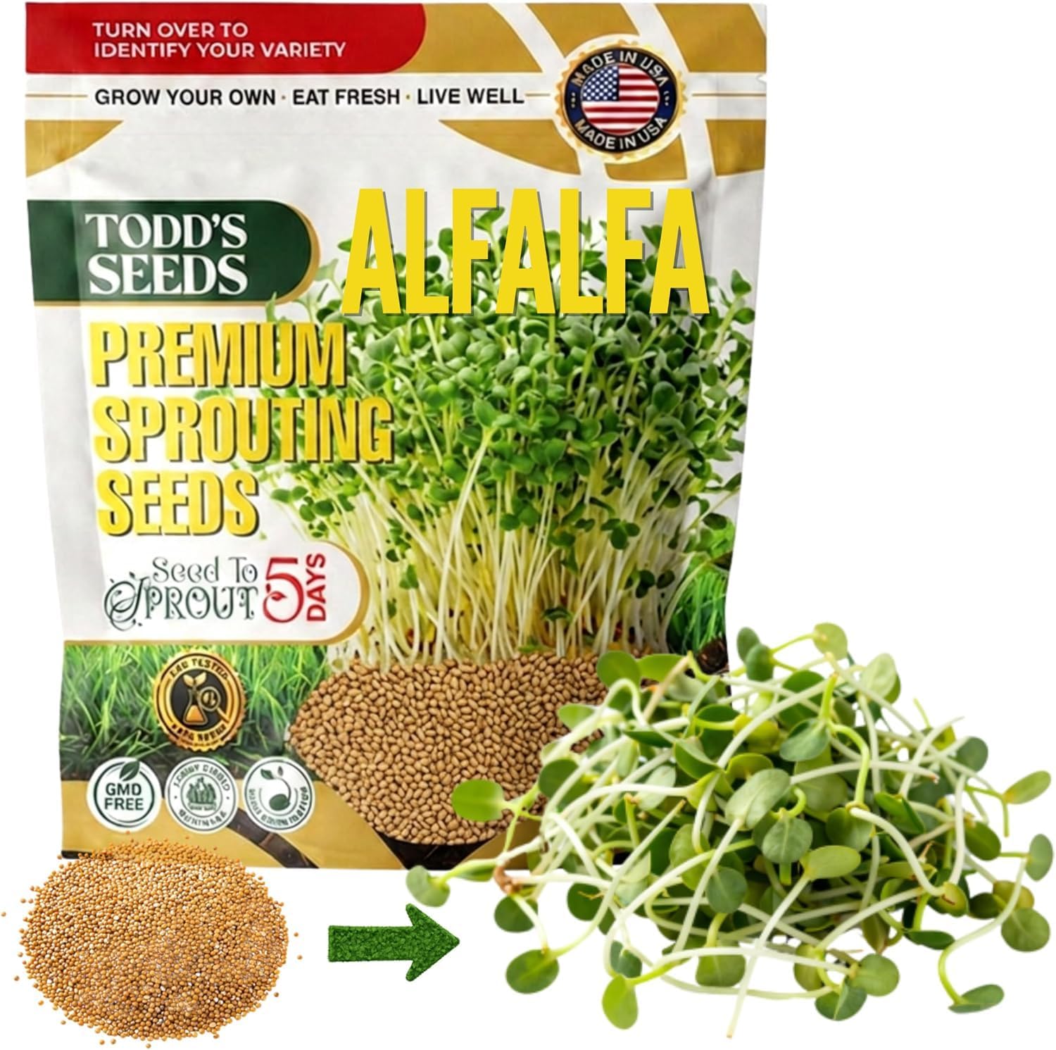 - Todd's Seeds Alfalfa Sprouting Seeds 1/4 lb - Microgreens & Salad, Non-GMO