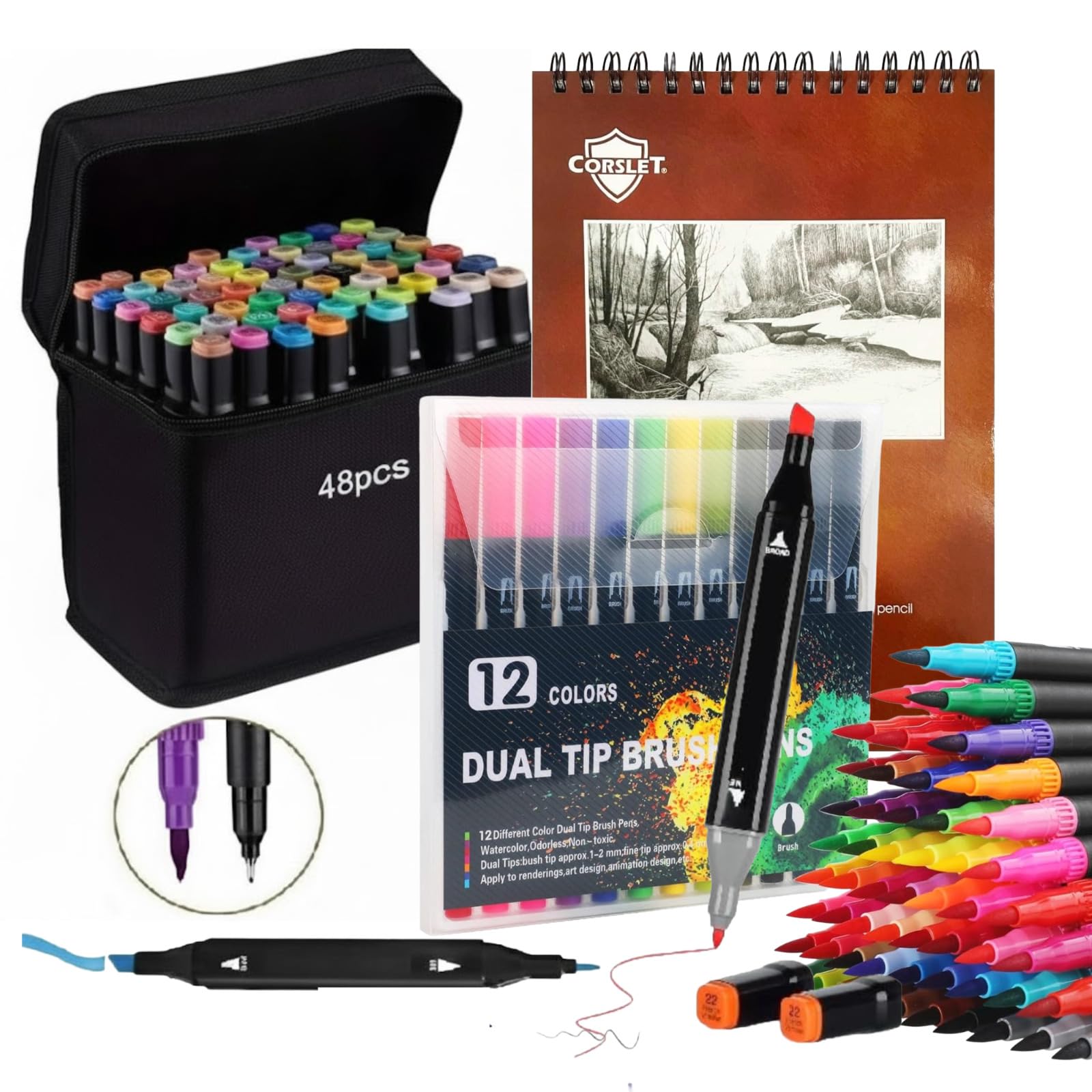 Corslet 61 -Piece Art Set – Includes 48 Dual Tip Alcohol Markers