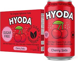 HYODA Cherry Soda, Gluten Free and Vegan Sparkling Electrolyte Drink, Made with Organic Cherry Juice, Celtic Salt, and Calcium, Keto, Zero Sugar, Plant Based, Caffeine Free, 12 FL OZ Cans, 12 Pack