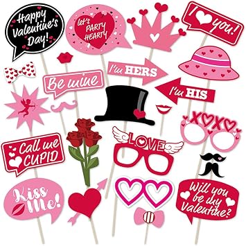 25 Pcs Valentines Day Photo Booth Props Selfie Photobooth Props Creative Funny Party Decoration Supplies for Holiday Wedding Engagement Anniversary DIY Craft