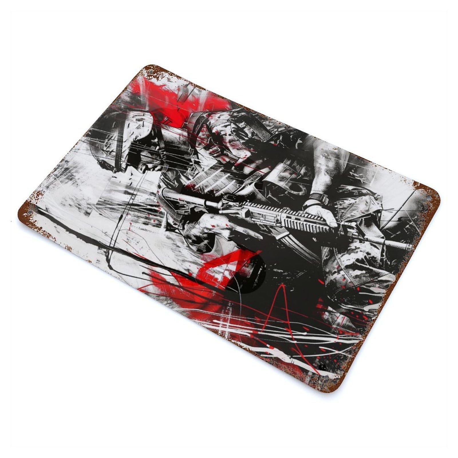 Military Soldier Red 11.8"x7.9" Rustic Tin Plaque, Farmhouse Wall Decor for Basement, Hobby Room And Garage Decor