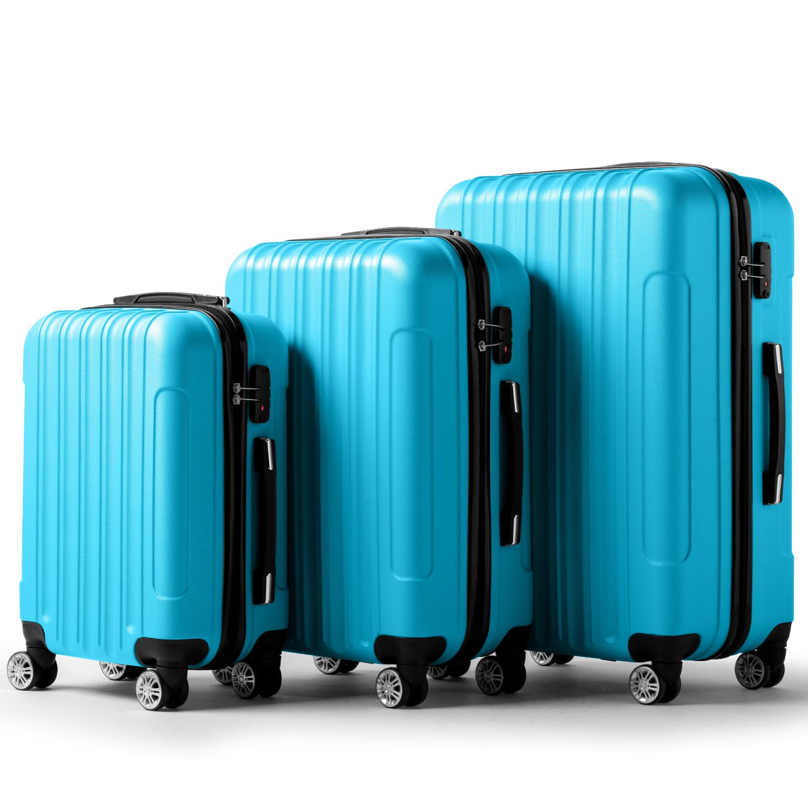 3 Piece Luggage Sets, Lightweight ABS Suitcase with 4 Spinner Wheels ? TSA Locks, Hardside Carry On Luggage Durable Suitcase Set for Family Travel Business - Blue, 20/24/28