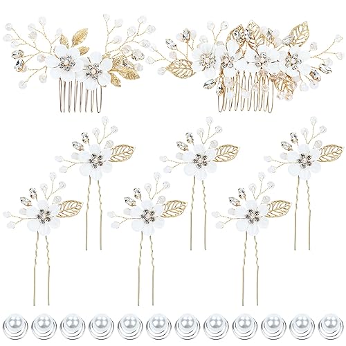 Miniatura 9 de Dizila 20 peines laterales con diamantes de imitación para novia, boda, fiesta, graduación, perla, rosa, flores, pasadores de pelo en forma de U,