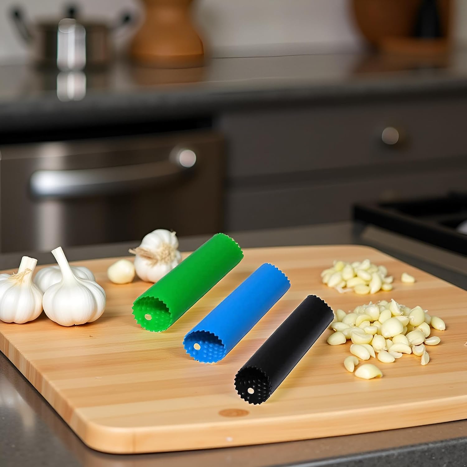 3 Pcs Garlic Peeler Skin Remover Roller Keeper,Easy Quick to Peeled Garlic Cloves with Best Silicone Tube Roller Garlic Peeling Press Tube Kitchen Tool
