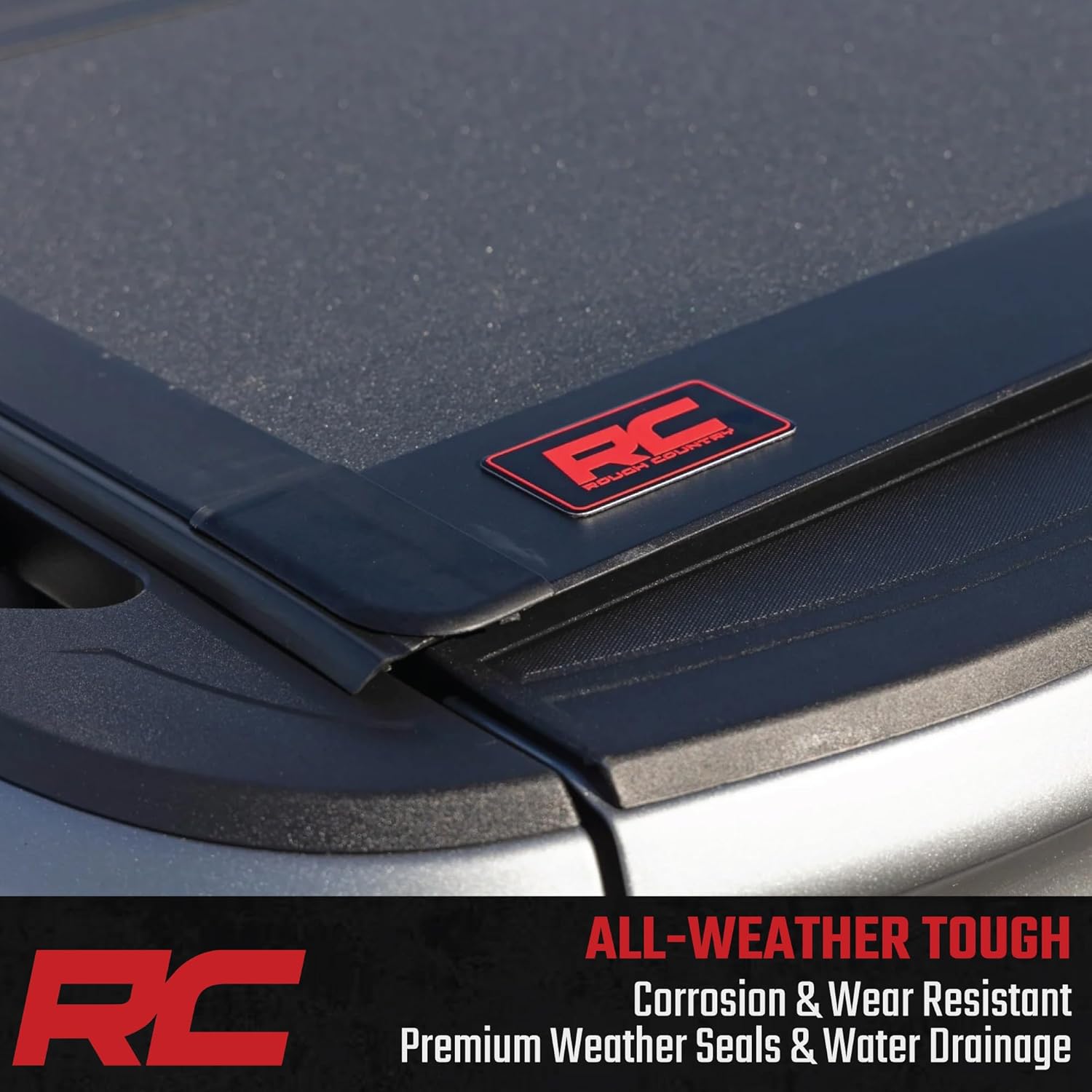 Rough Country Hard Flip-Up Truck Bed Tonneau Cover for Chevy Silverado & GMC Sierra 2500HD/3500HD (2020-2025) - Aluminum Tri-Fold Bed Cover, Fits 6'9 (82.2") Bed