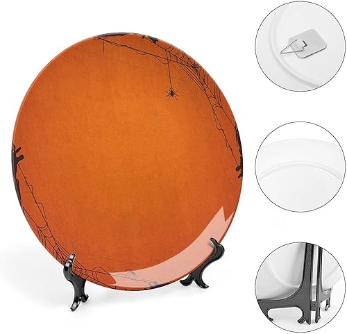 Miniatura 4 de Plato decorativo de 10 pulgadas, tela de araña, porcelana redonda, marco de Halloween, insectos, impresión abstracta de telaraña, para colgar en la