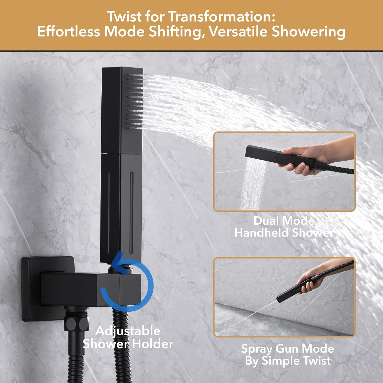 VANFOXLE Shower Faucet Set Matte Black Shower System,Shower Faucet with 2 in 1 Handheld,Ceiling Mount 19 Inch Shower Head+14 Inch Shoulder massager