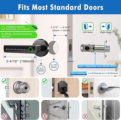 Miniatura 6 de Cerradura de puerta de huellas dactilares, perilla de puerta inteligente biométrica con código de teclado, manija de puerta de entrada sin llave 6